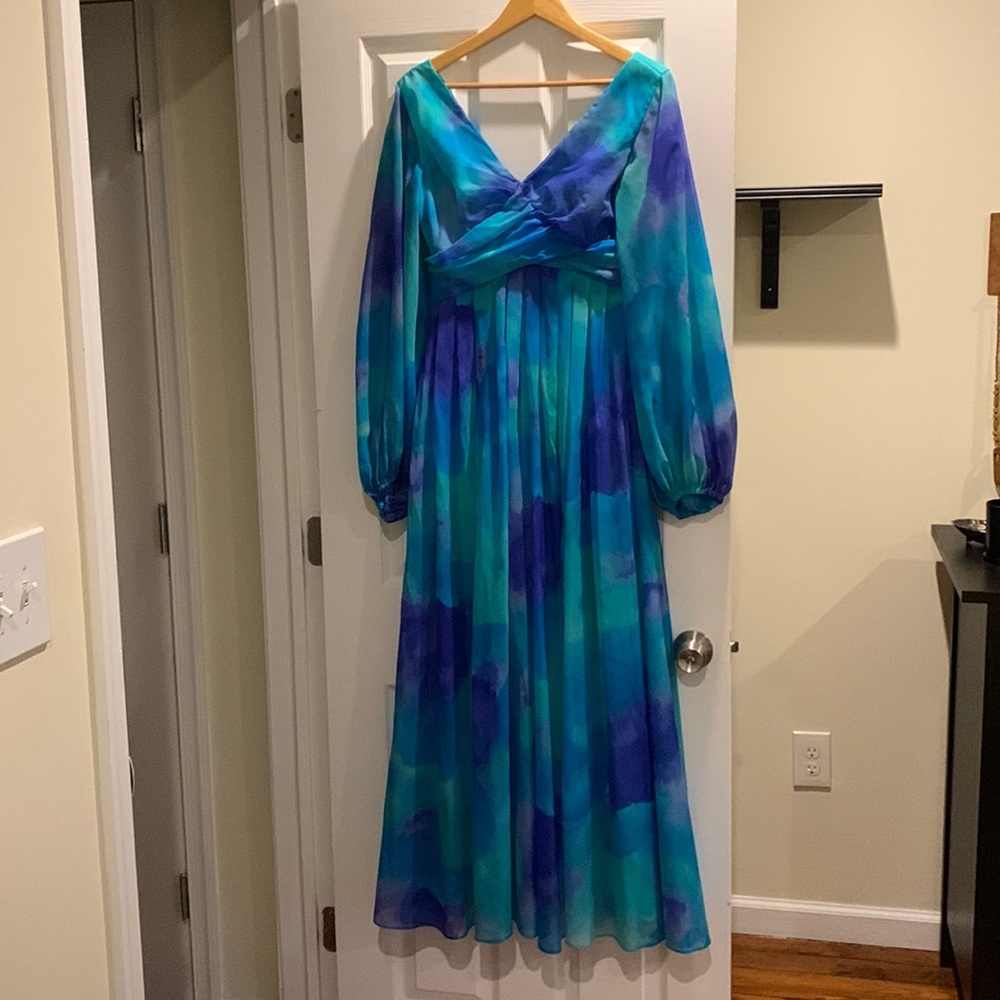 Beautiful 70s Chiffon Watercolor Dress